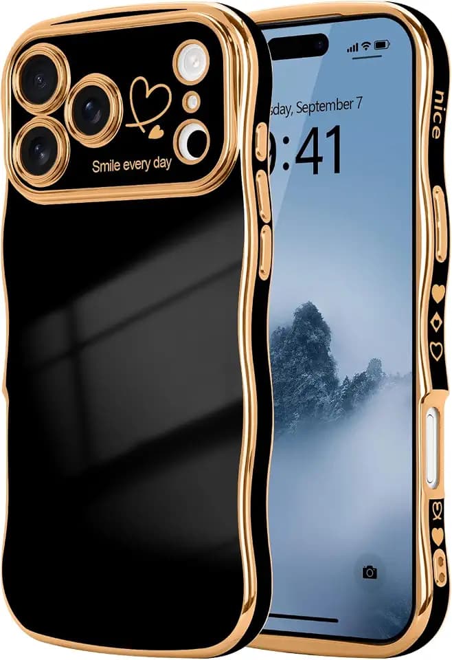 LCHULLE for iPhone 17 Pro Case Cute for Women Girls Wave Shape, Black
