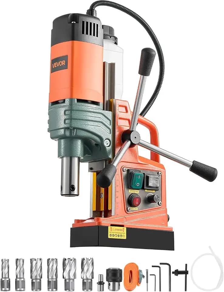 VEVOR 1450W Mag Drill Press, 2" Core Drilling Machine, 2922 lbf Variable Speed Portable Magnetic Drill, Heavy Duty Metal Hole Cutter with 6 Annular Cutters for I-Beam Steel Fabrication & Jobsite