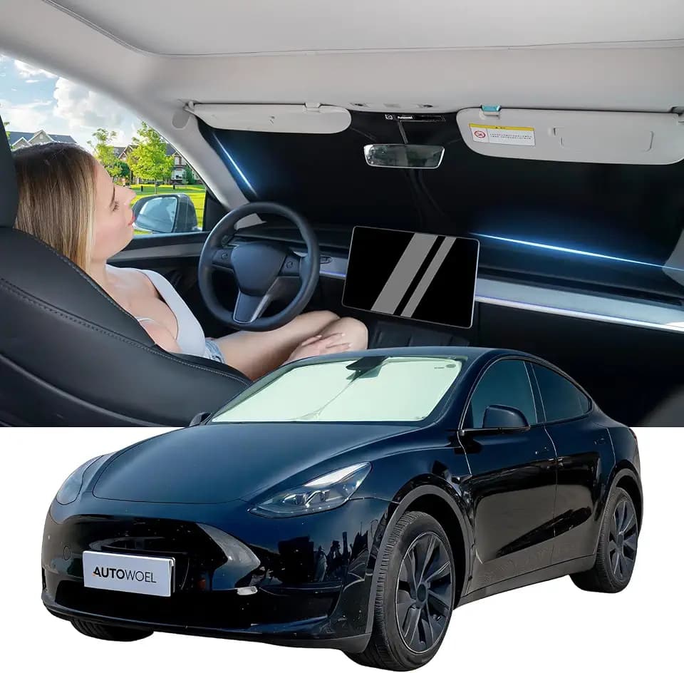 Windshield Sun Shade for Tesla Model Y/Juniper and Model 3/Highland, Beige
