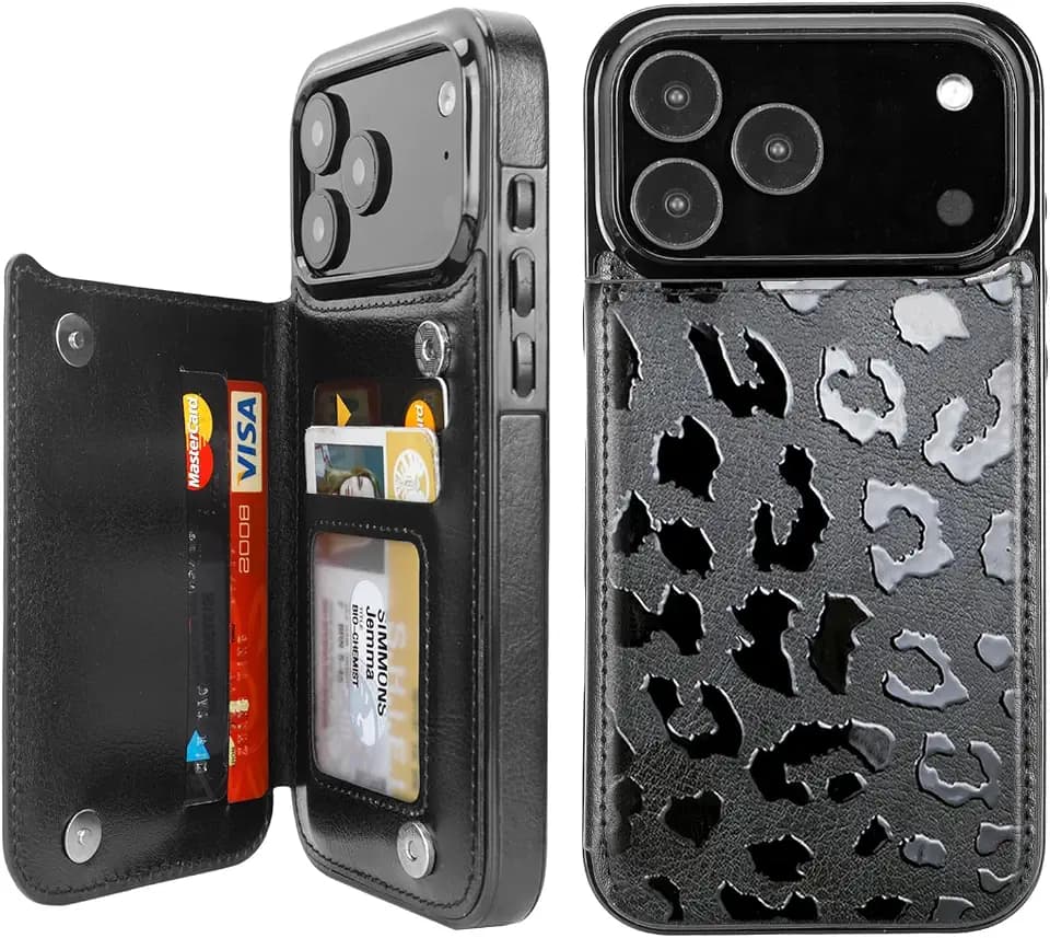 uCOLOR for iPhone 18 Pro Max/17 Pro Max Wallet Case Flip Black Leopard