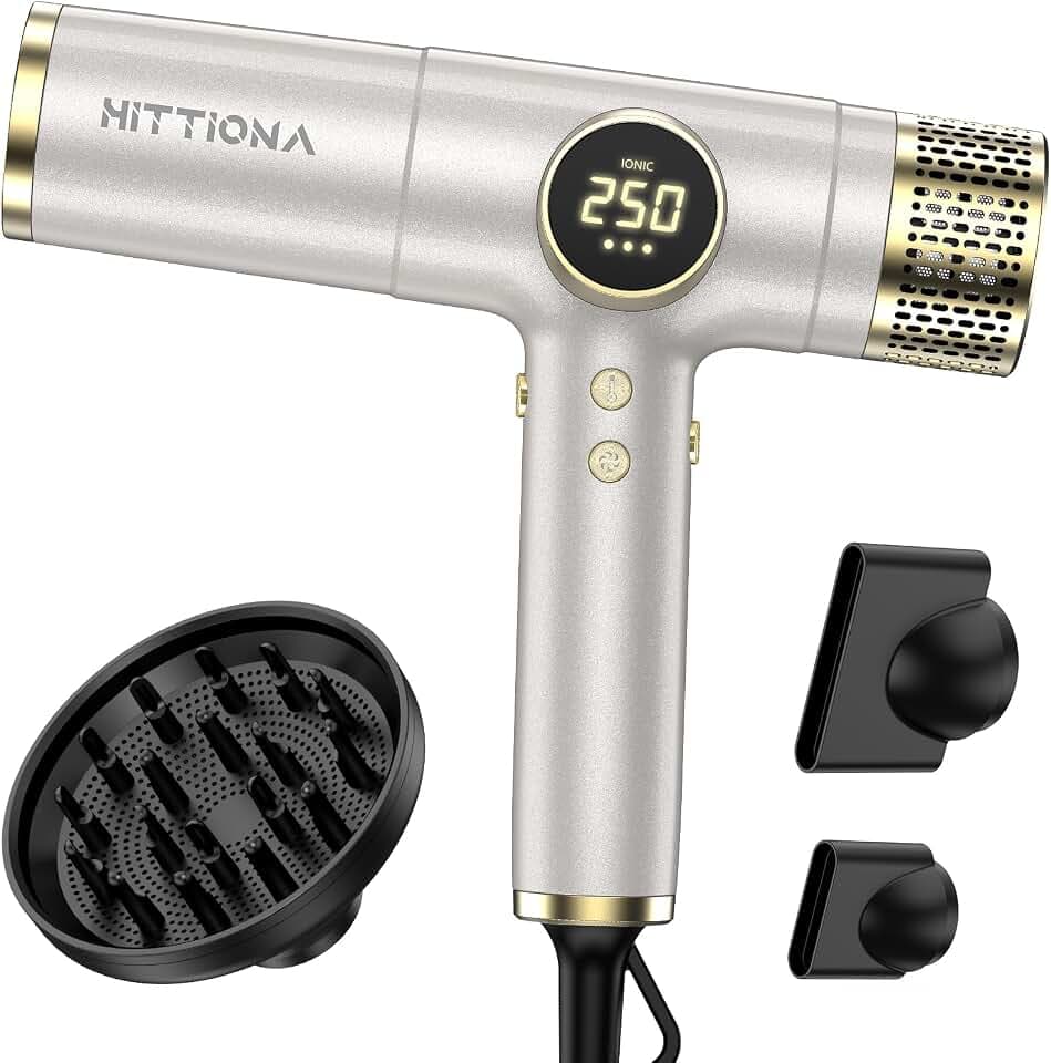 HITTIONA Dual Voltage Ionic Hair Dryer for Travel, Blow Dryer with Diffuser