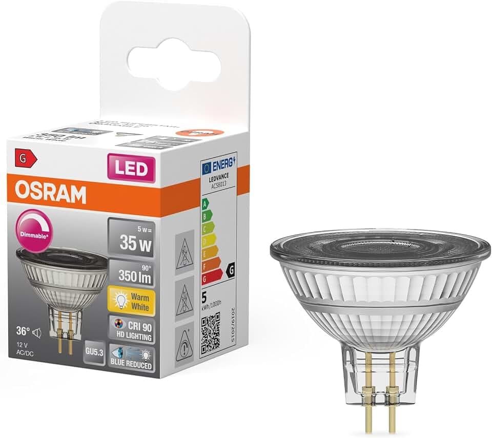 Osram LED-Reflektor, MR16, GU5.3, 5 Watt, Clear, Warm weiß, 2700 Kelvin