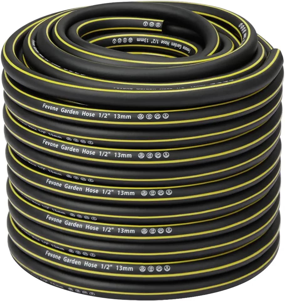 Fevone Garden Hose 50 m Garden Hose 1/2 Inch (13 mm) Hose Pipes for Garden 4ly 25 Bar Heavy Duty Hose Line Flexible Robust Belt Kink Protection Black/Yellow
