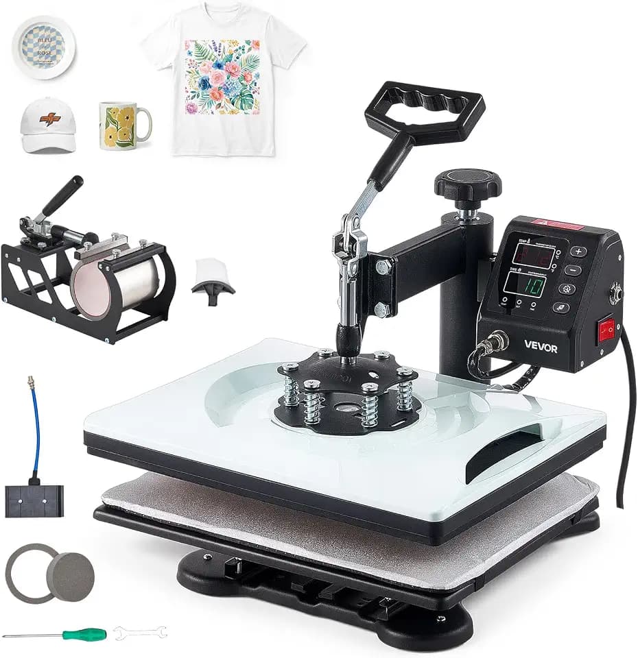 VEVOR Heat Press Machine 12 x 15 in 5-in-1 Combo Sublimation Press Machine, Heat Up Fast and Even, Digital Precise Time and Temp Control, Multi-Function, for T-Shirts, Mugs, Tumblers, Caps, Plates