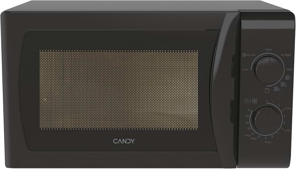 Candy Idea CMG20SMB Mikrowelle mit Grill, 20 l, 800 W-1050 W, 5 Leistungsstufen, 5 automatische Programme, akustischer Alarm, Teller 25,5 cm, Grillgestell, Auftauen, Öffnung links, Schwarz