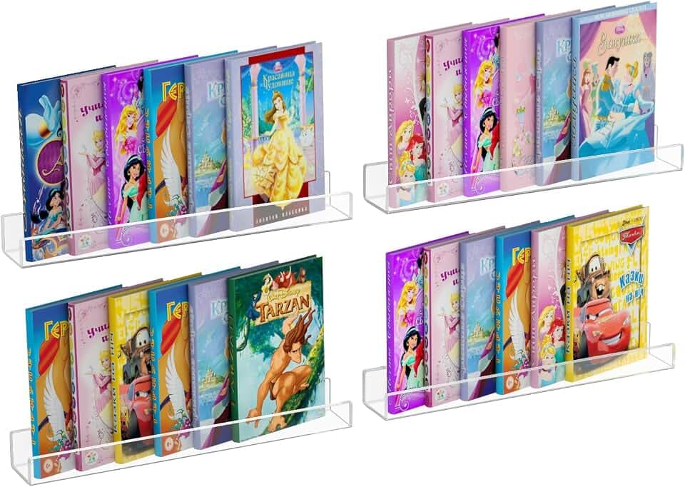 NIUBEE 24" Acrylic Floating Nursery Kids Bookshelf Wall Shelf 4 Packs