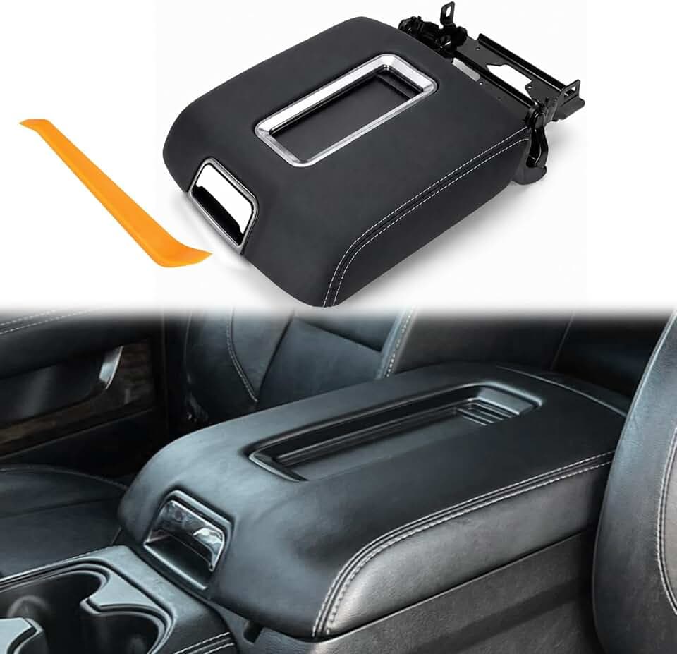 Center Console Armrest Lid Compatible with 2015-2020 Chevrolet Chevy Tahoe 2014-2018 Chevy Silverado/GMC Sierra, Tahoe Yukon Suburban Replace for 0227083AA Black (with Steel Bracket)