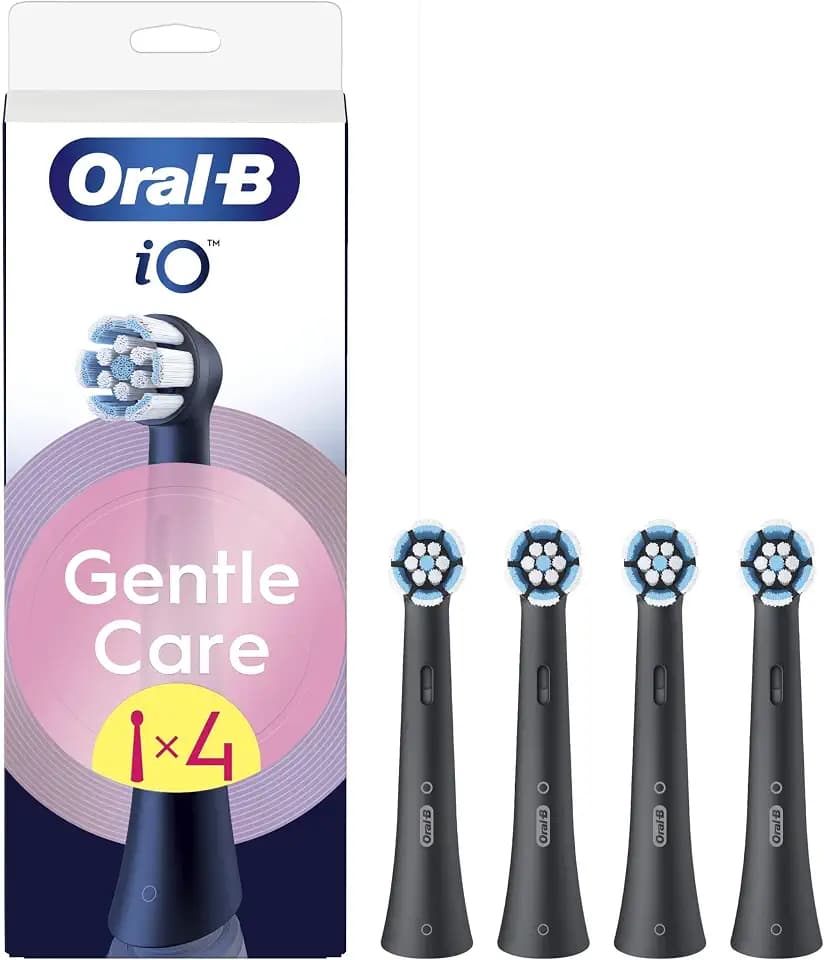 Oral-B Gentle Care Ersatzbürsten, Schwarz, weich, geeignet für empfindliches Zahnfleisch, runde Bürste für elektrische Zahnbürsten, Oral B iO, 4 Stück