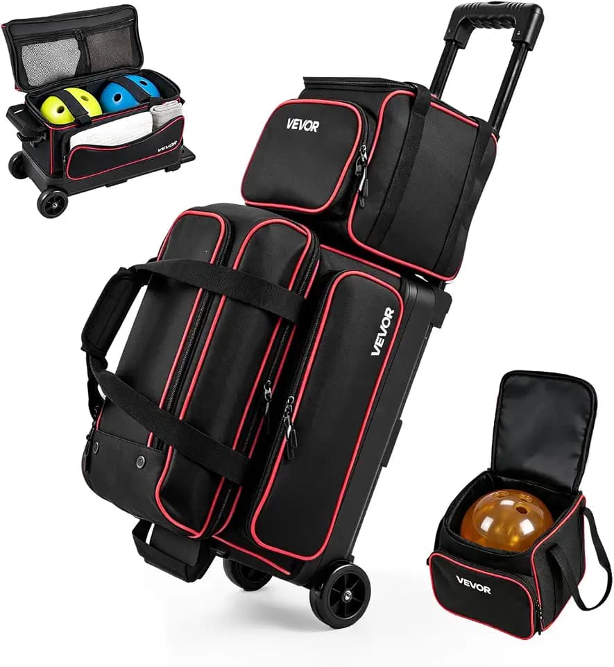 VEVOR 3 Ball Bowling Bag Double Roller Bag with Separate Shoe Compartment