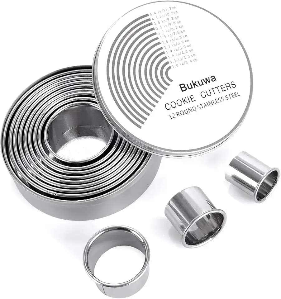 Bukuwa 12 Pcs Round Cookie Biscuit Cutter Set, Graduated Circle Cutters