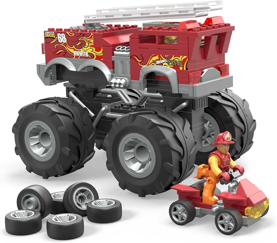 Mega Construx HHD19 - Hot Wheels 5-Alarm Bauset, Feuerwehr-Auto Monster Truck, Spielzeug-Auto mit 2 Feuerwehrmann-Spielfiguren und Zubehör, für Kinder ab 5 Jahren, Multicolour