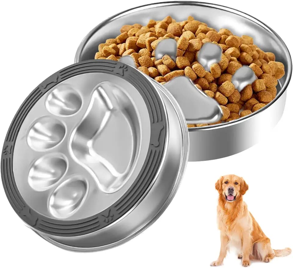 Antischlingnapf Hunde 304 Edelstahl, Ø22 cm Antischlingnapf Hund Edelstahl mit Rutschfester Silikonmatte, Anti Schling Napf Hund Schlingnapf Slow Feeder für Mittel Große Hunde Katzen