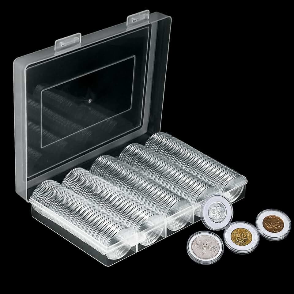 münzkapseln 33mm,münzkapseln 2 Euro,120 Stück münzetui,2 Euro münzen aufbewahrung,17/20/25/27/30mm Universal-Aufbewahrungsbox + 120 Innenpads