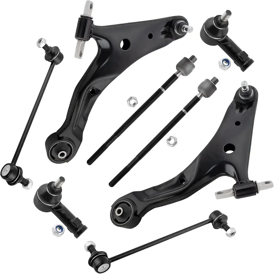 BOXI 8pcs Front Lower Control Arm with Ball Joints + Tie Rods + Sway Bar End Links Fit for Hyundai Santa Fe 2001 2002 2003 2004 2005 2006 | K80348 K80349 EV80619 ES3616 K90376 K90413