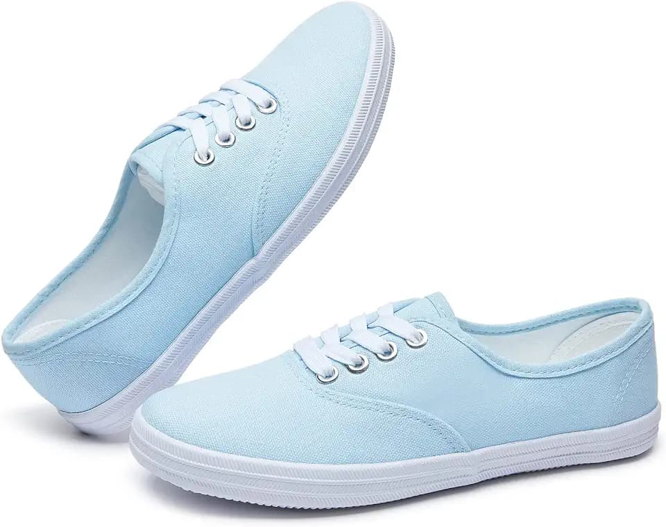 TUOPIN Womens White Canvas Sneakers Low Top Lace-up Casual Tennis Shoes