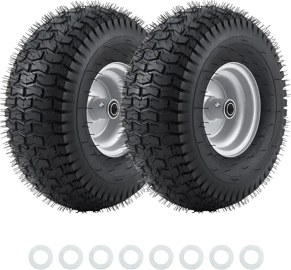 15x6.00-6 Lawn Mower Tire, 3"-4.4" Centered Hub Lawn Mower Wheel with 1/2" 5/8" 3/4" Ball Bearings, Heavy Duty 500lbs Load Capacity Zero Turn Mower Front Replacement Tires, 2 Pack