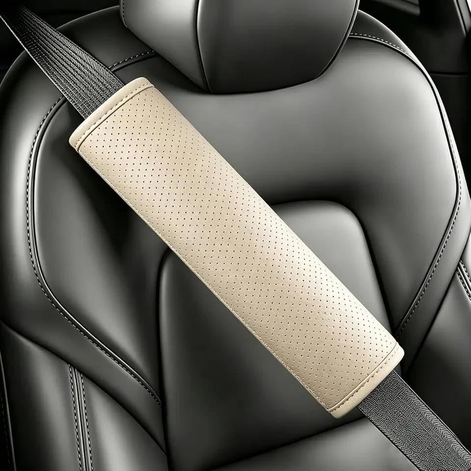 2 PCS Seat Belt Cover Pad – Perforated Leather Car Seat Belt Shoulder Pad, Breathable Cushion for Neck & Shoulder, Universal Fit for Cars Trucks SUVs Grey