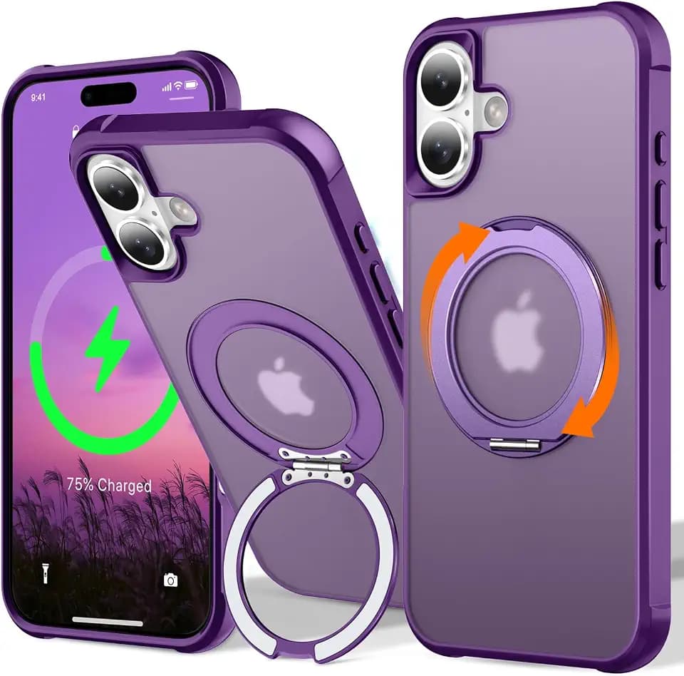 for iPhone 17 Case with 360° Rotatable Stand, Purple