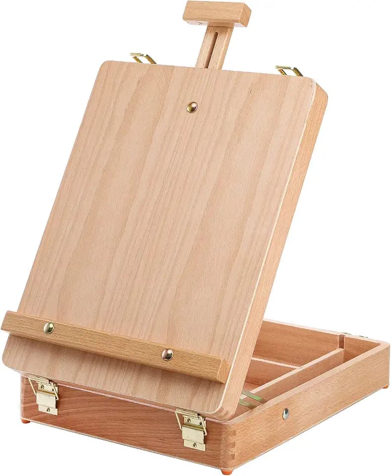 DEAYOU Aufbewahrungsbox für Tischstaffelei aus Buchenholz, tragbare Skizzenbox zum Malen, verstellbare Holz-Desktop-Zeichenstaffelei für Kunstbedarf, Maler, Erwachsene, Studenten, Künstler, Anfänger