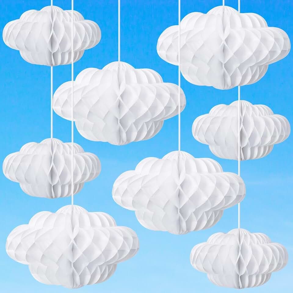 Affrolling 20 Pcs 3D Cloud Hanging Decor Honeycomb for Ceiling, Medium
