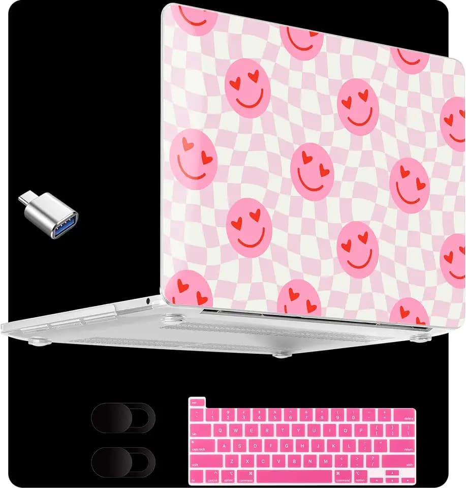 MEEgoodo for M2 MacBook Pro 13 inch Case 2022 2021 2020,Crystal Cover Fit Model A2338 M2/M1 A2251 A2289,Clear Case for 13.3-inch Laptop,Hard Shell for MacBook Pro M2, Checkered Pink Hearts