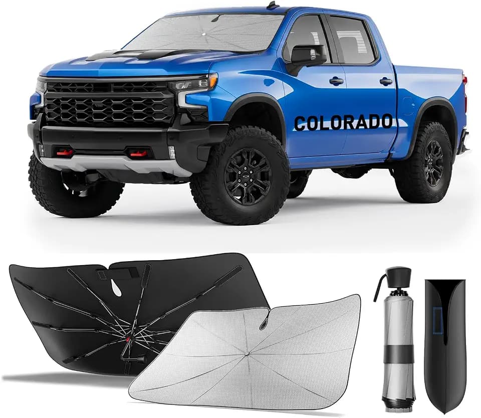 Zanch Windshield Sun Shade Umbrella Custom Fit for Chevrolet Colorado 2004-2026 [99% UV Protection, Up to 75℉ Cooler] Heat Reflection, Sturdy Frame, Scratch-Free Interior, Foldable Front Sunshade