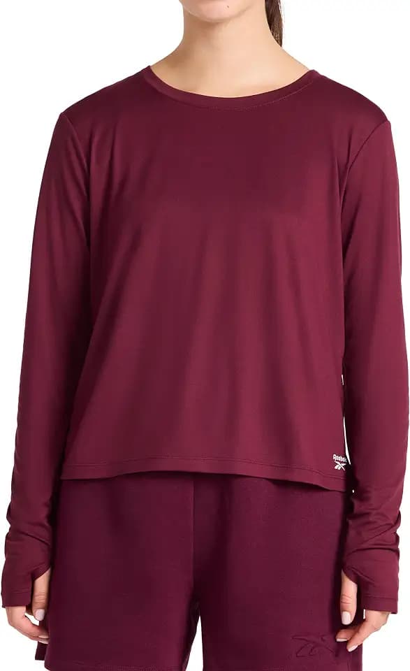 Reebok Women's Long Sleeve Crewneck Top, Standard Fit, Lightweight Stretch Poly Marled Jersey Fabric