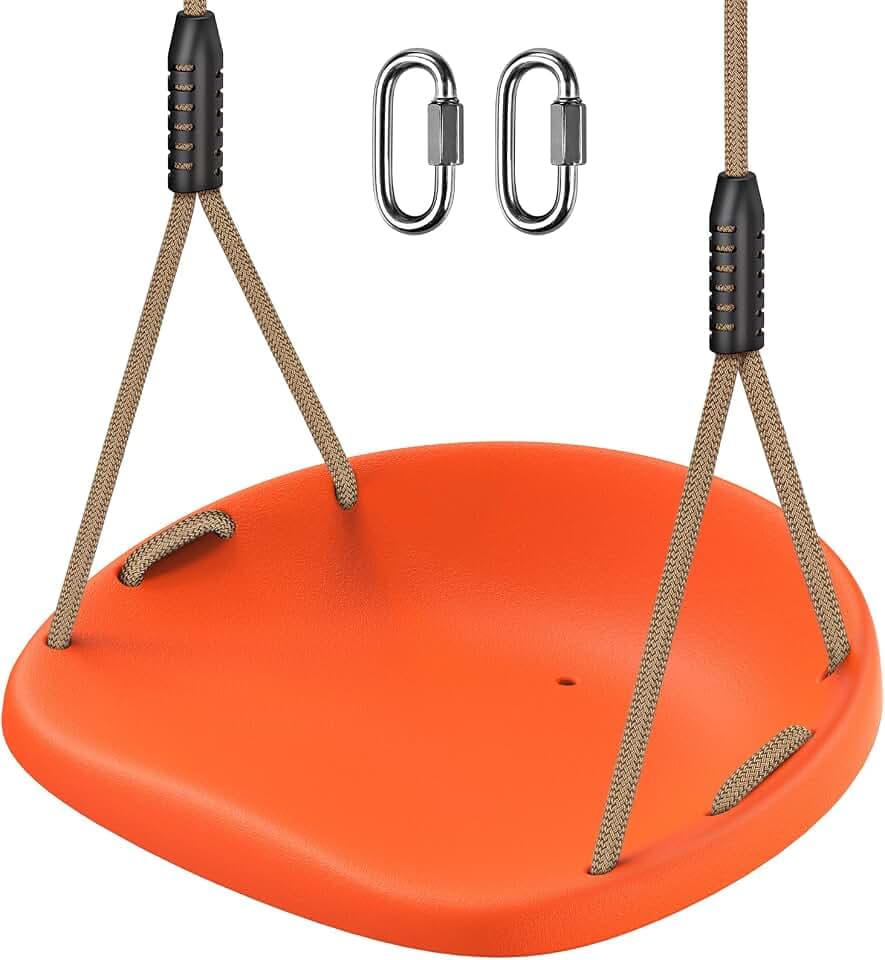 SELEWARE Schaukel Outdoor Kinderschaukel Garten - Erwachsene Schaukelsitz mit Verstellbarem Seil Breite Sitzfläche Gartenschaukel rutschfest Orange Kinder Schaukelbrett