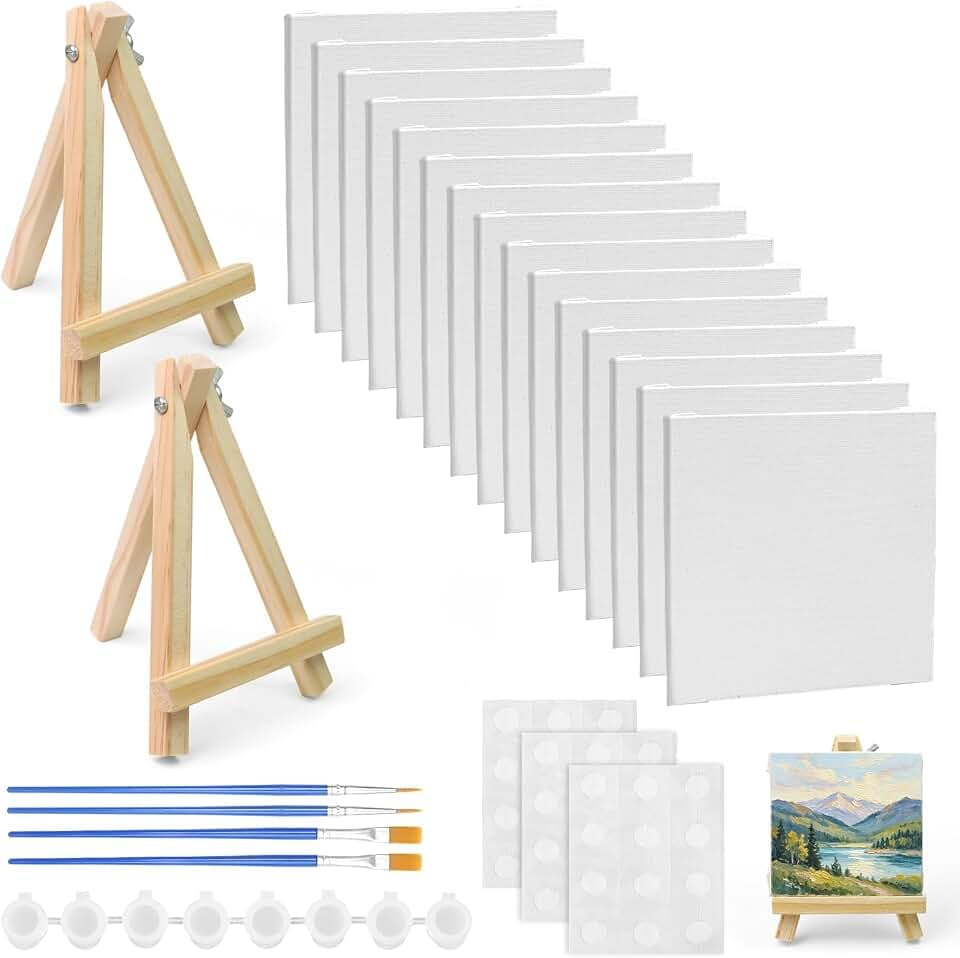15 Stück kleine Leinwände 10x10cm Mini Leinwand mit Staffelei kleine