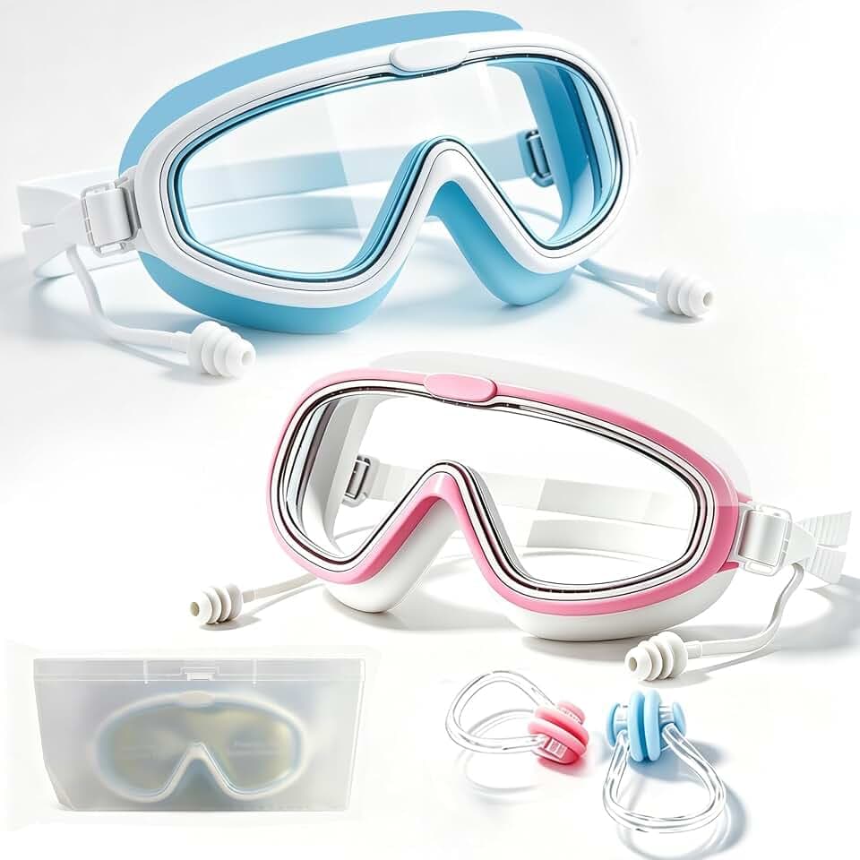 Kids Swim Goggles, Anti-Fog Swimming Goggles for Kids 3-16, 2-Pack