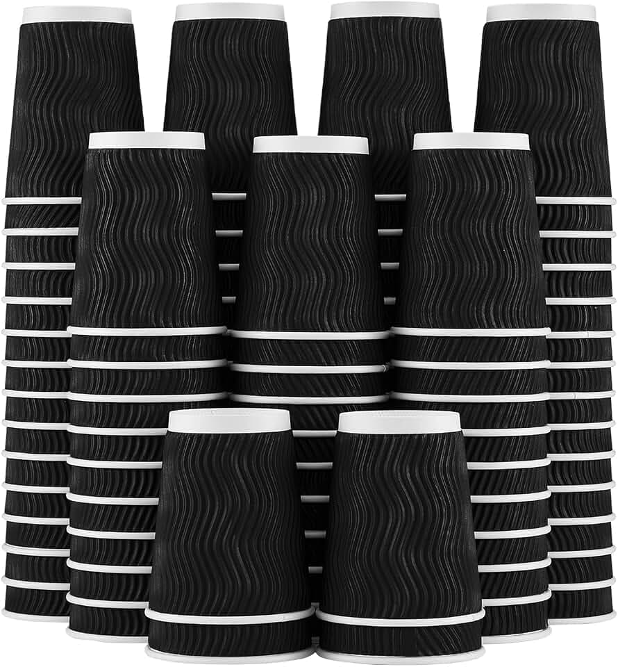Lamosi 10 oz Coffee Cups 120 Pack Disposable Insulated Corrugated Paper Cup