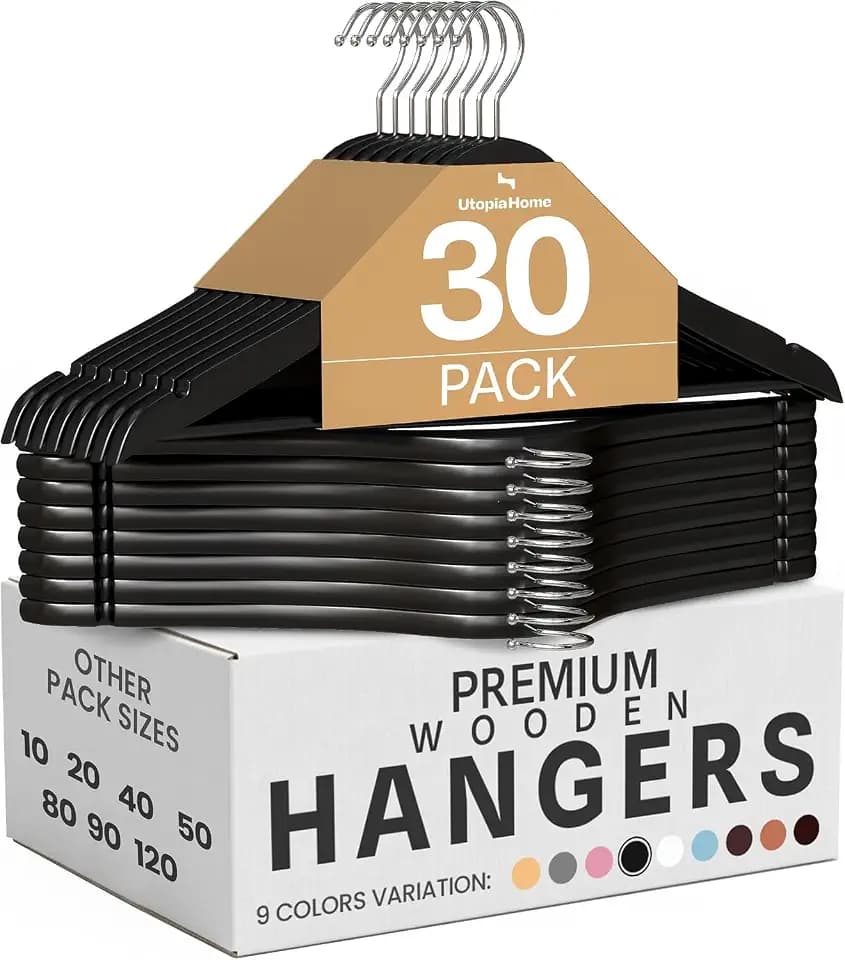 Utopia Home Wooden Hangers 30 Pack – Slim Suit Hangers Black