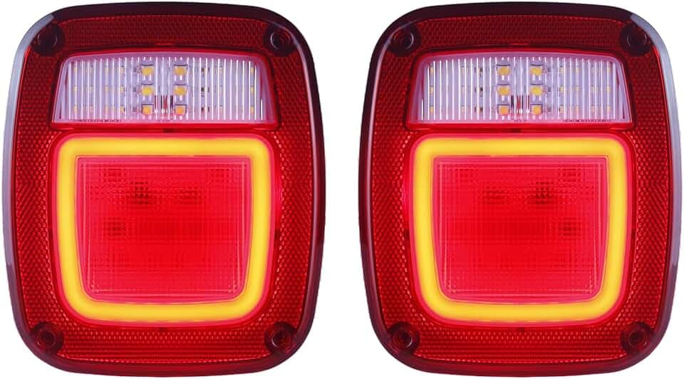Halo Tail Lights Assembly Square Rear Combination Tail Lamps with Passenger and Driver Side Marker Stop Turn Signal Brake Lights Replacement for 1979-2006 Wrangler YJ CJ5 CJ7 Red, 2Pcs