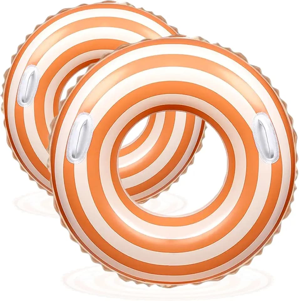 Large Striped Pool Floats- Inflatable Pool Floats for Adults- 2 Pack Striped Floaties Pool Tubes Swim Rings with Handles Inflatable Pool Float for Swimming Pool Party Adults
