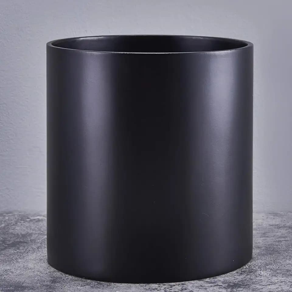 FaithLand 12 Inch Fiberstone Planter - Lightweight Modern Cylinder Plant Pot with Drainage Hole & Plug, Indoor Outdoor Use, Matte Black