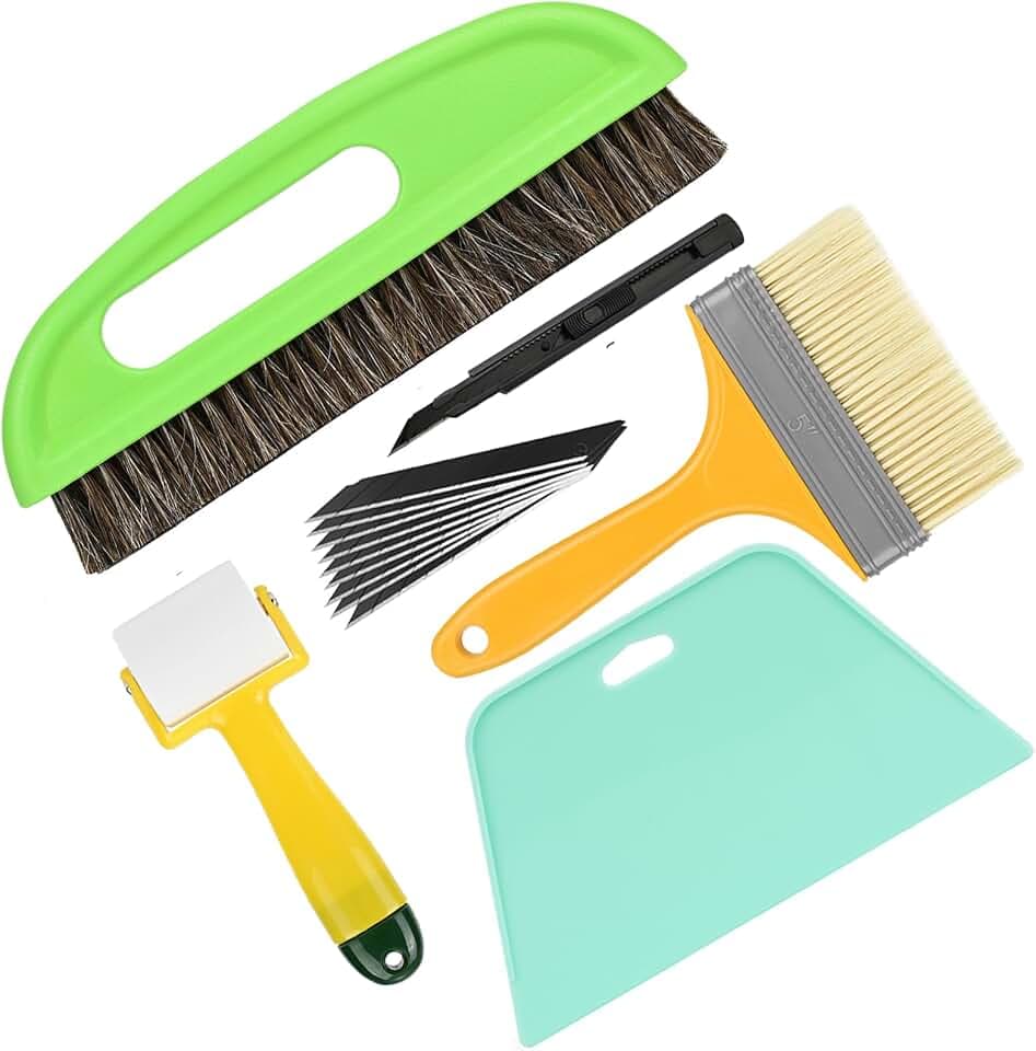EHDIS 6-teilig Tapezierwerkzeug, inklusive Tapezierbürste, Rakel Tapezieren, Rollen, Schneidwerkzeug, Tapezierset, Tapetenglättungs Werkzeug, für Klebekontakt, Tapeten, Fensterfolie, Vinyl