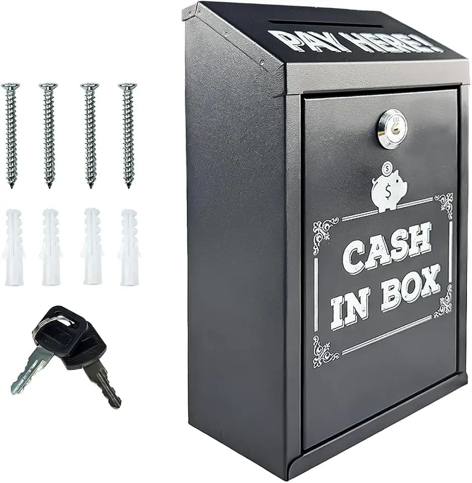 Spardose mit Schlüssel, Metall Geldkassette mit Schlitz Spendenbox Wandspardose Tresor Klein für Zuhause Büro und Kasse