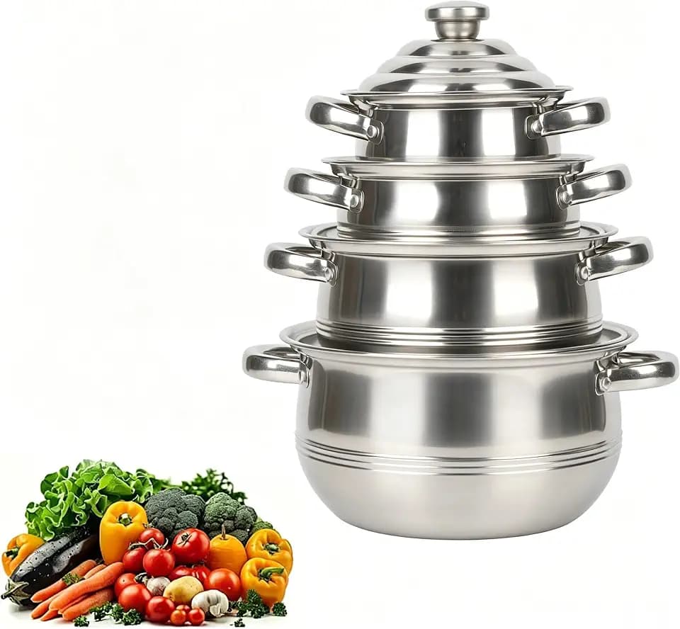 Topfset Induktion Edelstahl, Edelstahl-Kochgeschirrset mit 4 Größen (16-18-20-22 cm) Flachbodentöpfe, Kochtopf, Nudeltopf, Suppentopf Küchengeschirrset -4 teilig topf set für alle Herdarten geeignet ﻿