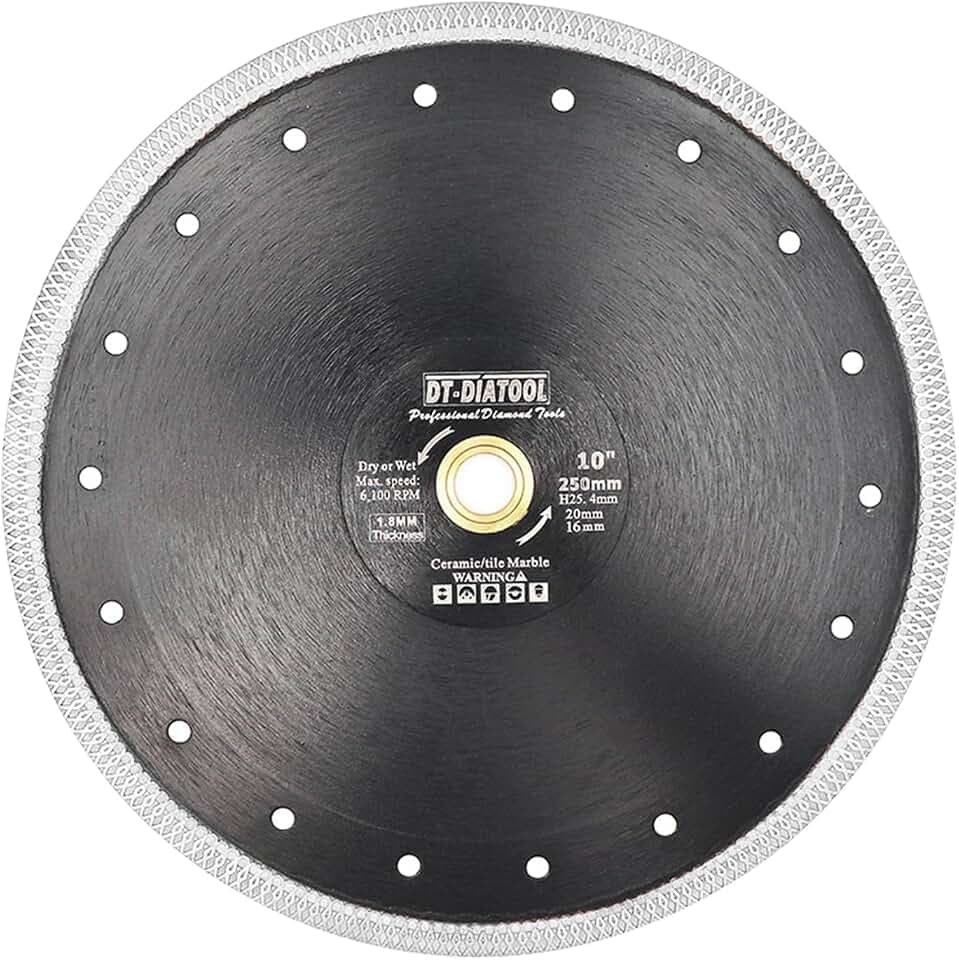 DT-DIATOOL Diamant Trennscheibe 250 mm x 25,4 mm/20 mm/16mm Sägeblatt mit X Mesh Turbo für Porzellan Fliesen Marmor Keramik Granit