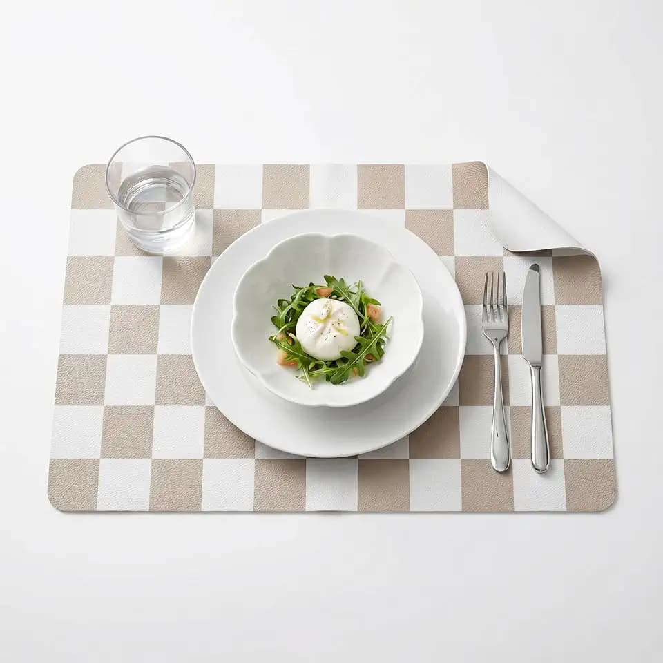 Checkerboard Placemats Set of 6, Heat Resistant Faux Leather Dining Mats