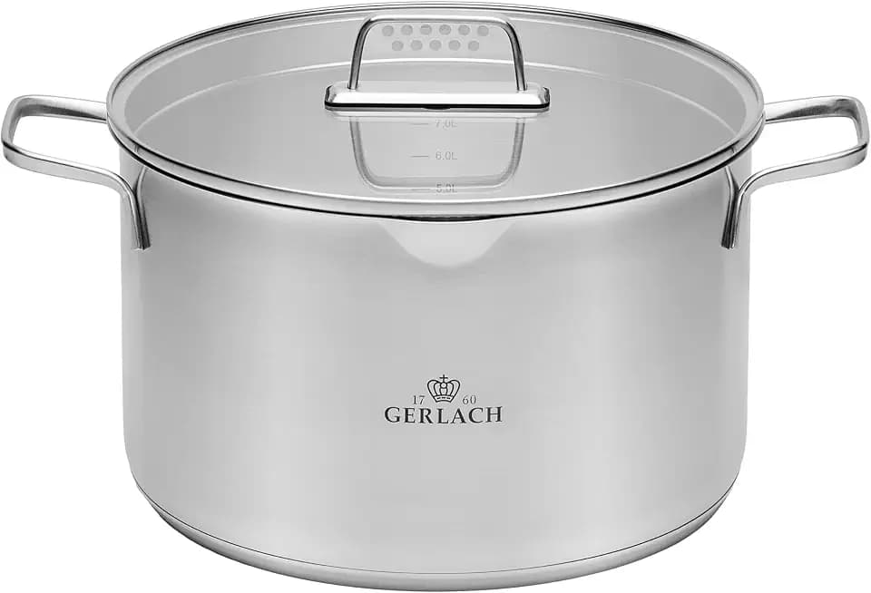 Gerlach 1760 Topf Kochtopf 10 L Induktion Elektroherd Gasherd Keramikherd Ofenfest Spülmaschinenfest Fleischtopf Induktionstopf Durchmesser 28 cm Mit Deckel Aus Gehärtetem Glas Ambiente