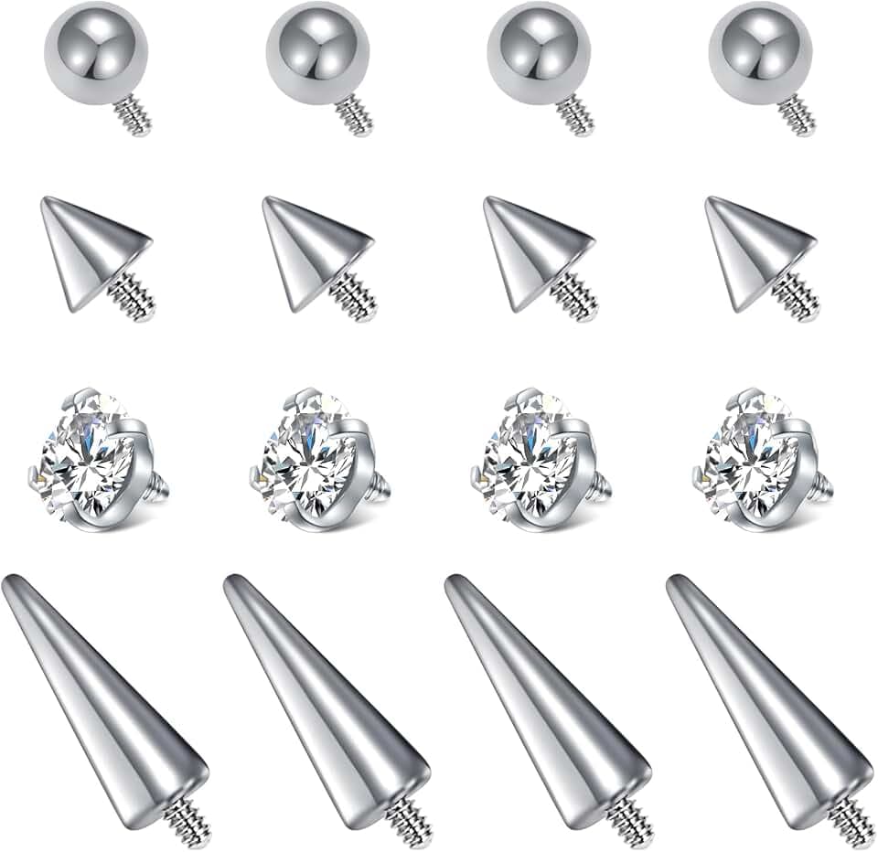 QWALIT 16gauge 14gauge Stainless Steel Replacement Balls for Lip Studs Labret Earrings Piercing Jewelry Septum Rings Externally Threaded Plastic Balls 3mm - 8mm