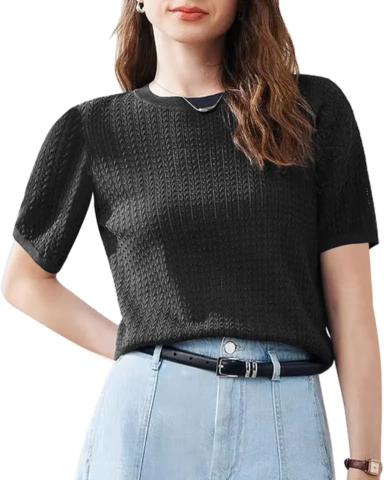 Womens Summer Tops Short Sleeve Casual Crew Neck Fashion T Shirts Knit Pullover Sweater Trendy 2024