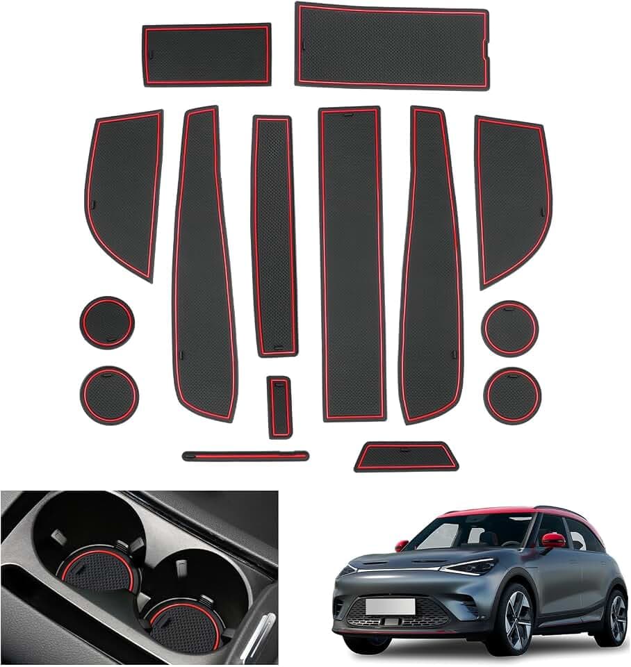 GAFAT Kompatibel mit Smart #1 Smart #3 EV 2023-2025 2026 Antirutschmatten, Smart 1 Smart 3 Gummimatten für Mittelkonsole, Aufbewahrungsbox, Türnaht, Smart #1 Zubehör (Rot)