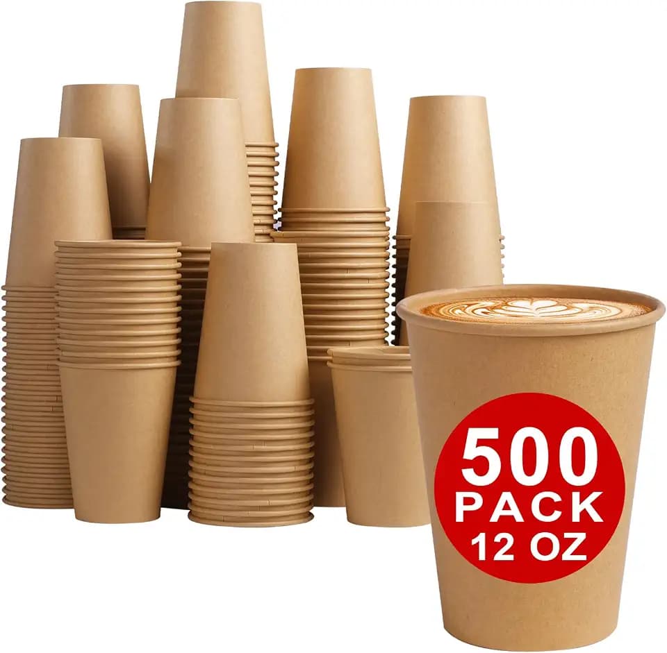 Lamosi 500 Count 12 oz Paper Cups, Disposable Kraft Paper Coffee Cups