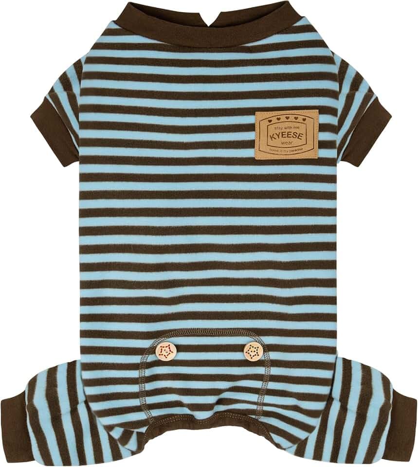 KYEESE Striped Dog Pajamas for Small Dogs Thermal Fleece Onesie Daily Wear