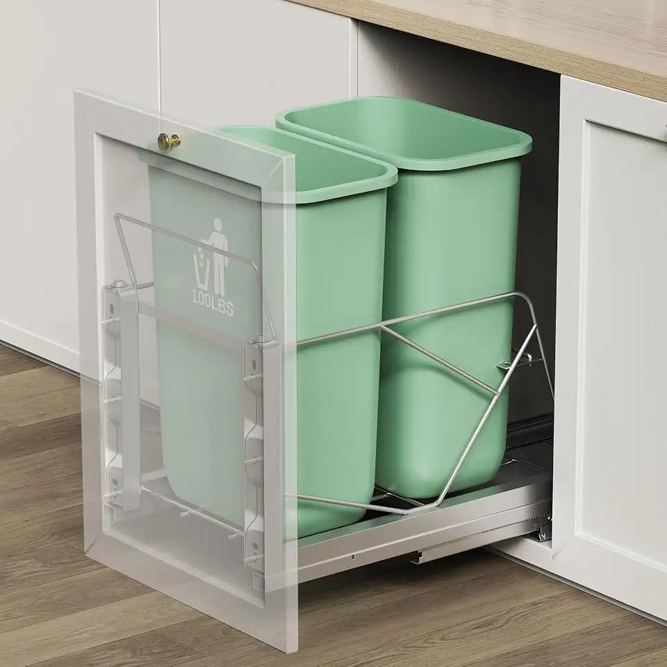 Dual Pull-Out Trash Can Kit for Cabinets, Door-Mount, Soft-Close Slides