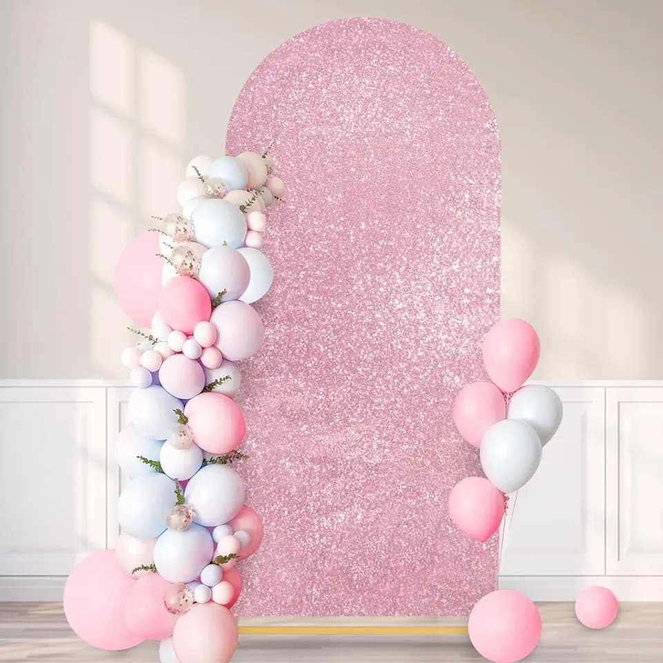 Fanqisi 7.2FT Wedding Arch Cover Blush Pink Glitter Backdrop Covers Spandex Fitted Covers for Party Banquet Baby Shower Decorations