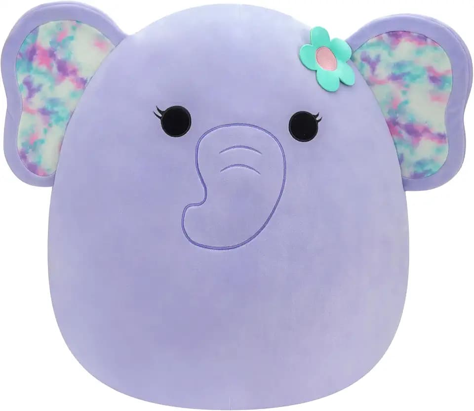 Squishmallows Original 20-Inch Anjali Purple Elephant with Tie-Dye Ears and Flower - Official Jazwares Jumbo Plush