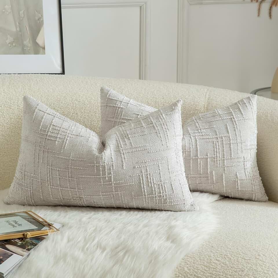 Mandioo 2er Set Chenille Kissenbezug Dekorativer Kissenbezüge Gemütlicher weichen Kissenhülle Sofakissen Dekokissen Couchkissen Zierkissenbezug Schlafzimmer Wohnzimmer 40x80 cm Perlgrau